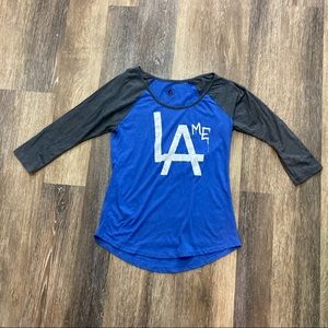 Volcom Los Angeles LAme All Day Raglan Blue & Gray Tee- size M/ 12